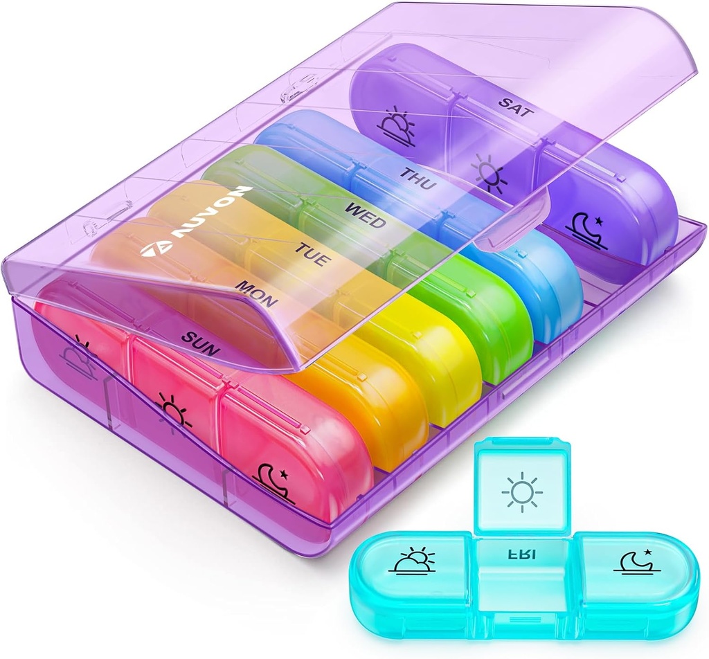 AUVON Weekly Pill Organizer 3 fois par jour, grande boîte à pilules de 7 jours 3 fois par jour avec contenant séparé, cas de pilule portable pour médicaments, vitamines, huile de poisson et suppléments