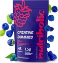 Gommies monohydratées de créatine pour les hommes et les femmes - Facile à digérer, végétalien, sans gluten, non-OGM, 1,5g de créatine par gummy - 45ct (45 comte, framboise bleue)