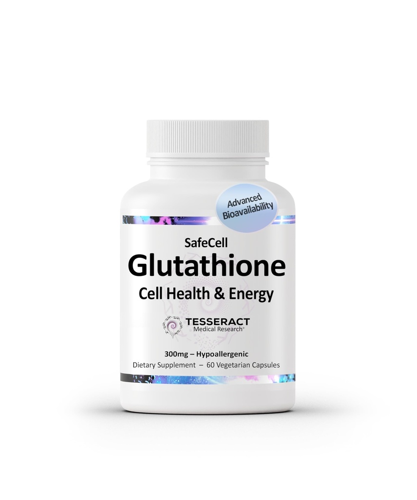 Tesseract Recherche médicale SafeCell S-acétyl glutathion Supplément pour le soutien de la santé cellulaire, puissant antioxydant pour aider à neutraliser les radicaux libres, hypoallergénique, 300mg, 60 Capsules végétariennes