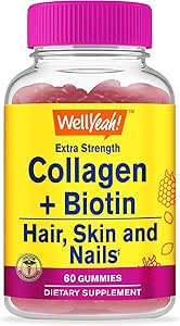 Eh bien oui Collagène avec Gommies Biotine - Supporte la peau, les cheveux, la santé des ongles, la fonction articulaire, la densité osseuse, la croissance musculaire, la performance cognitive - sans gluten, sans OGM - 60 Compte