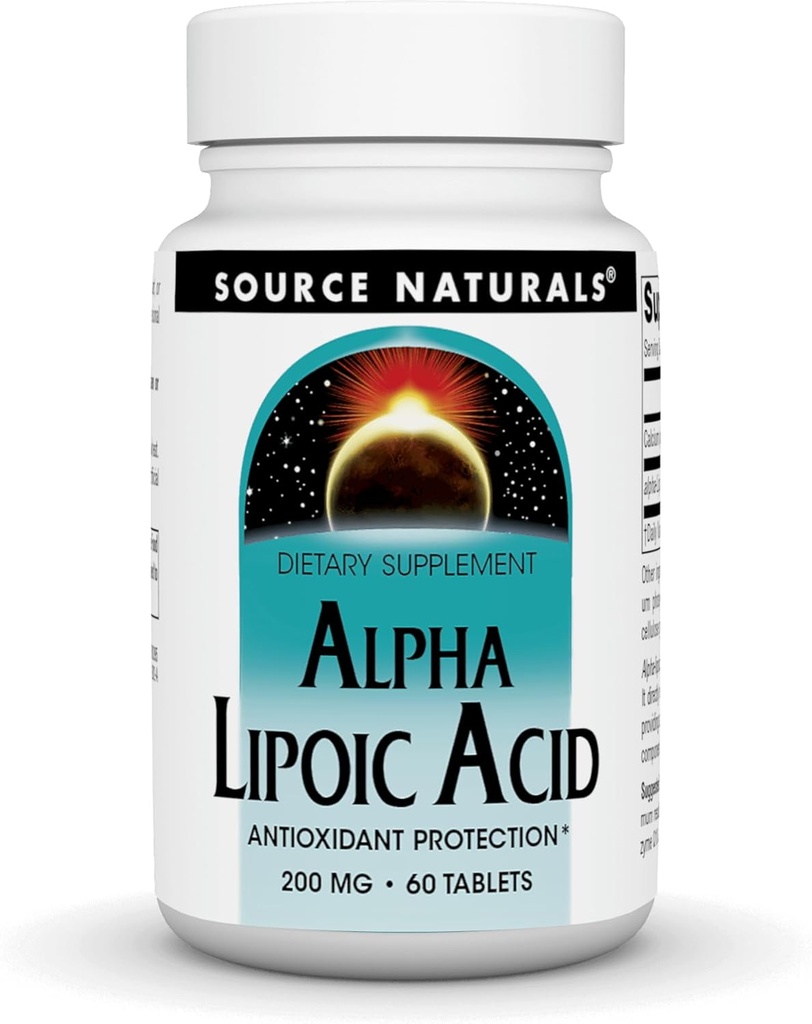 Source Naturals Alpha acide lipoïque 200 mg soutient le métabolisme du sucre sain, la fonction hépatique et la production d'énergie - 60 comprimés