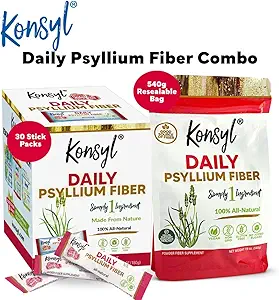 Konsyl Daily Psyllium Fibre Combo -100% Tous les Psyllium naturel Fibre Stick Packs et 540g Sac- Fibre Soluble tout naturel, soutient la santé digestive, aide à fournir un soulagement des inconvénients occasionnels