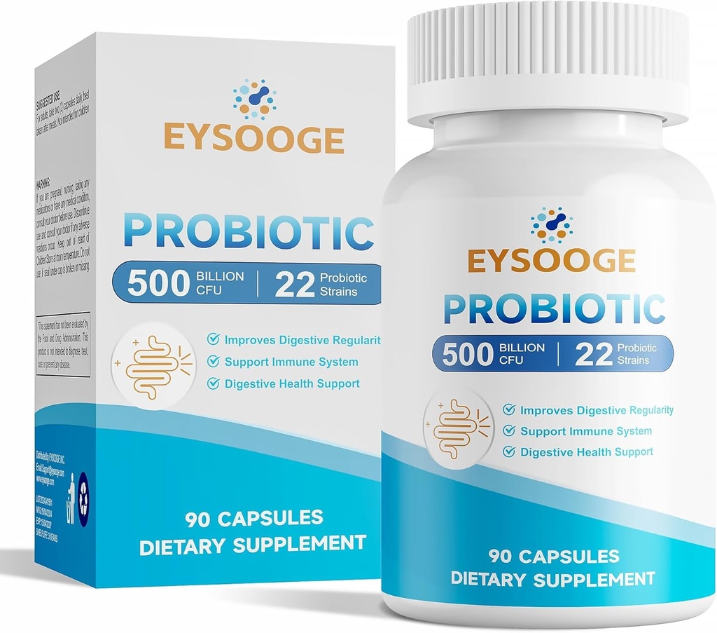 Probiotiques pour les femmes et les hommes, 500 milliards UFC, 22 souches + prébiotiques biologiques, probiotiques quotidiens pour la santé digestive, immunitaire et gut - 90 capsules