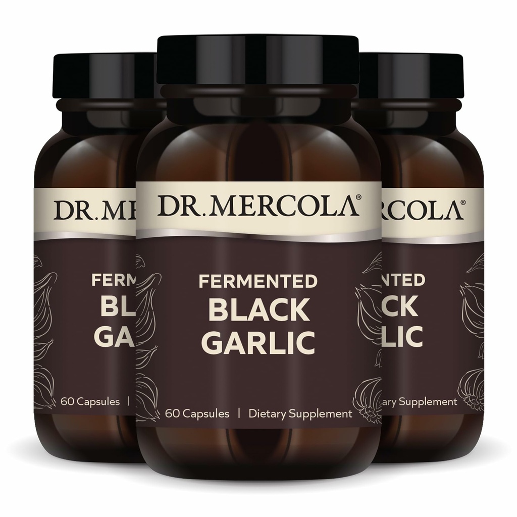 Dr Mercola Fermented Black Garlic, 90 portions (180 capsules), supplément alimentaire, soutien à la santé immunitaire, non-OGM