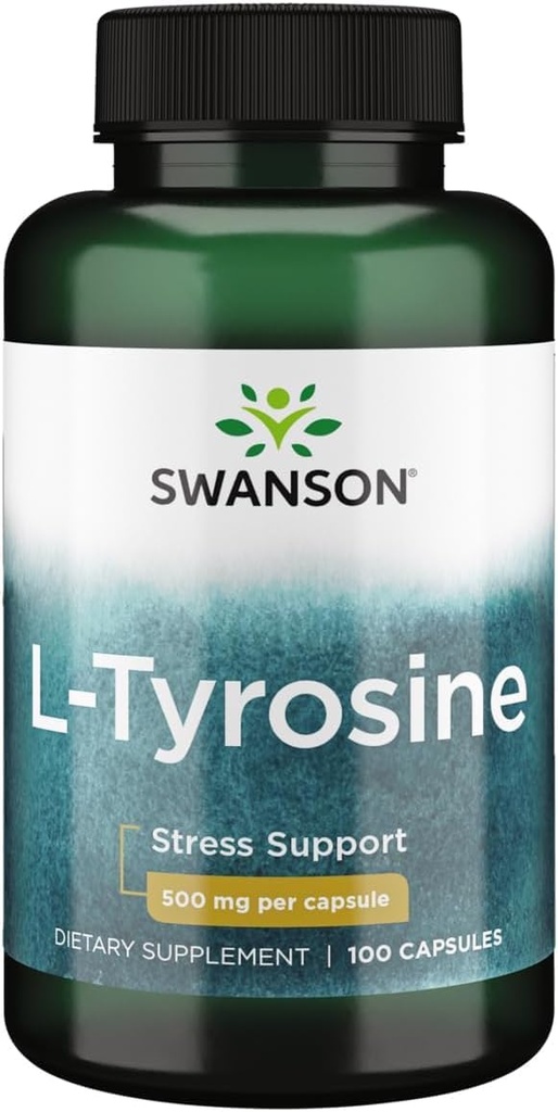 Swanson L-Tyrosine - Supplément à l'acide amino Promouvoir le soutien au stress, la fonction cognitive et la clarté mentale - Aide à soutenir la santé globale du cerveau - (100 capsules, 500mg chacune)