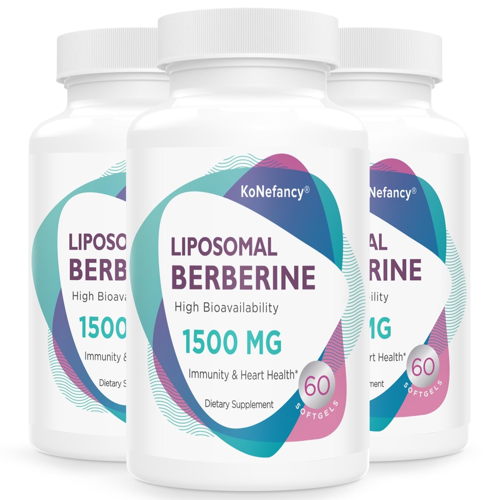 Berberine HCL Supplément 1500mg - Haute Biodisponibilité Capsules de Berberine Liposomale pour les femmes et les hommes, Activateur AMPK pour la santé cardiovasculaire, sans sucre, non-OGM,180 Softgels