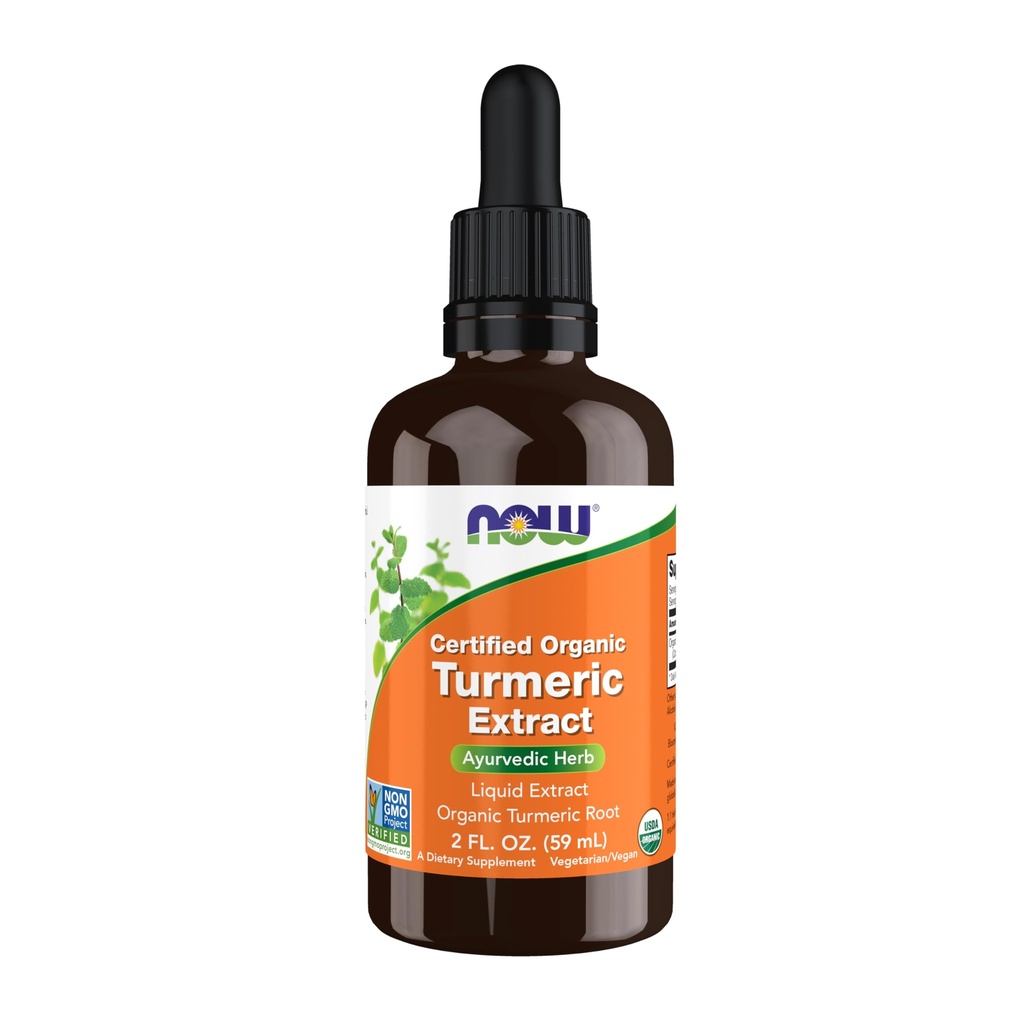 MAINTENANT compléments alimentaires, extrait de curcuma biologique certifié, plante ayurvédique, extrait liquide, racine de curcuma biologique 2 onces fluides