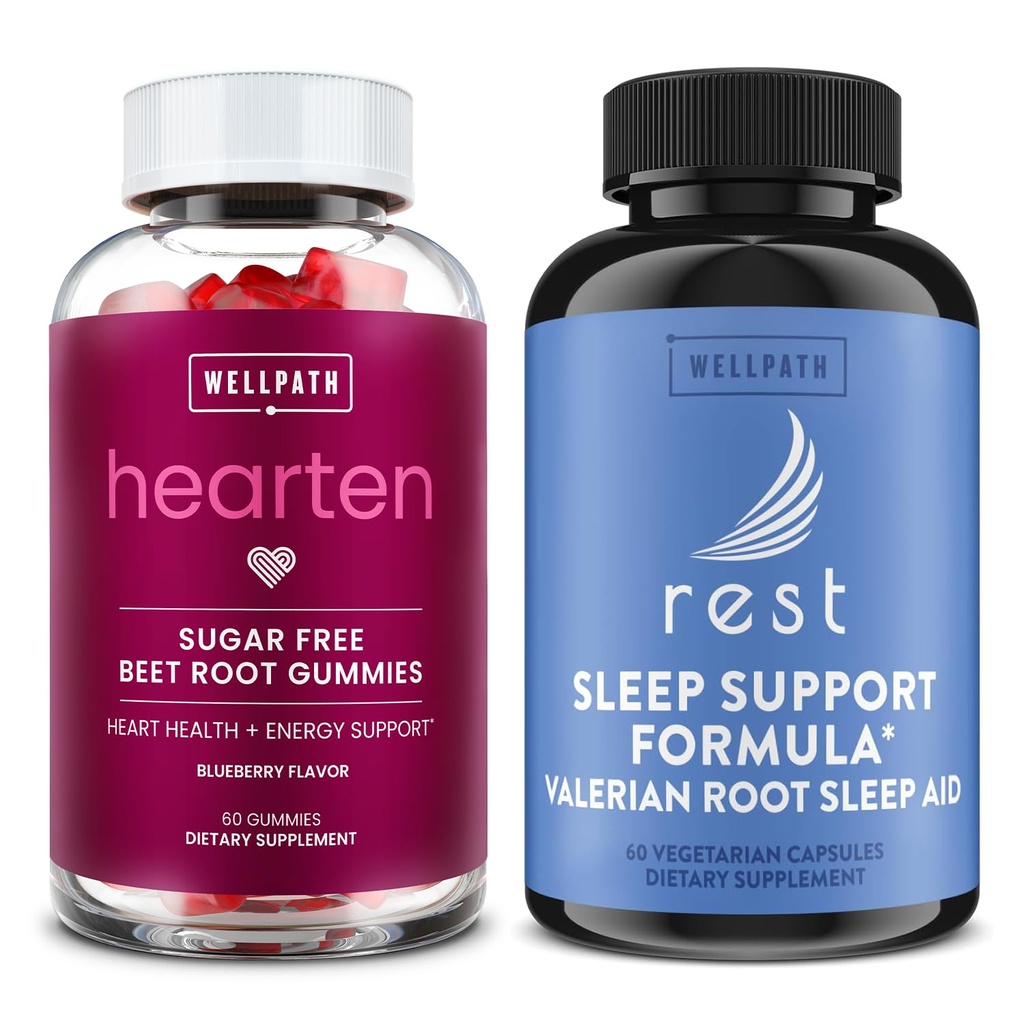 WellPath Beet Root Gummies (sans sucre) 1500 mg – Blueberry Flavor for Blood Pressure Support and Reest Valerian Root Sleep Aid pour les adultes avec Melatonine et L-Theanine - Natural Sleep Support, 60 Ct