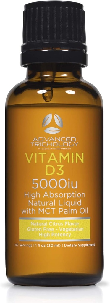 Trichologie avancée Vitamine liquide végétarienne D3-5000 iu Absorption élevée - 1000 iu par goutte - 6 mois d'approvisionnement - sans gluten 365 VIT D - 1 once fluide (paquet de 1)
