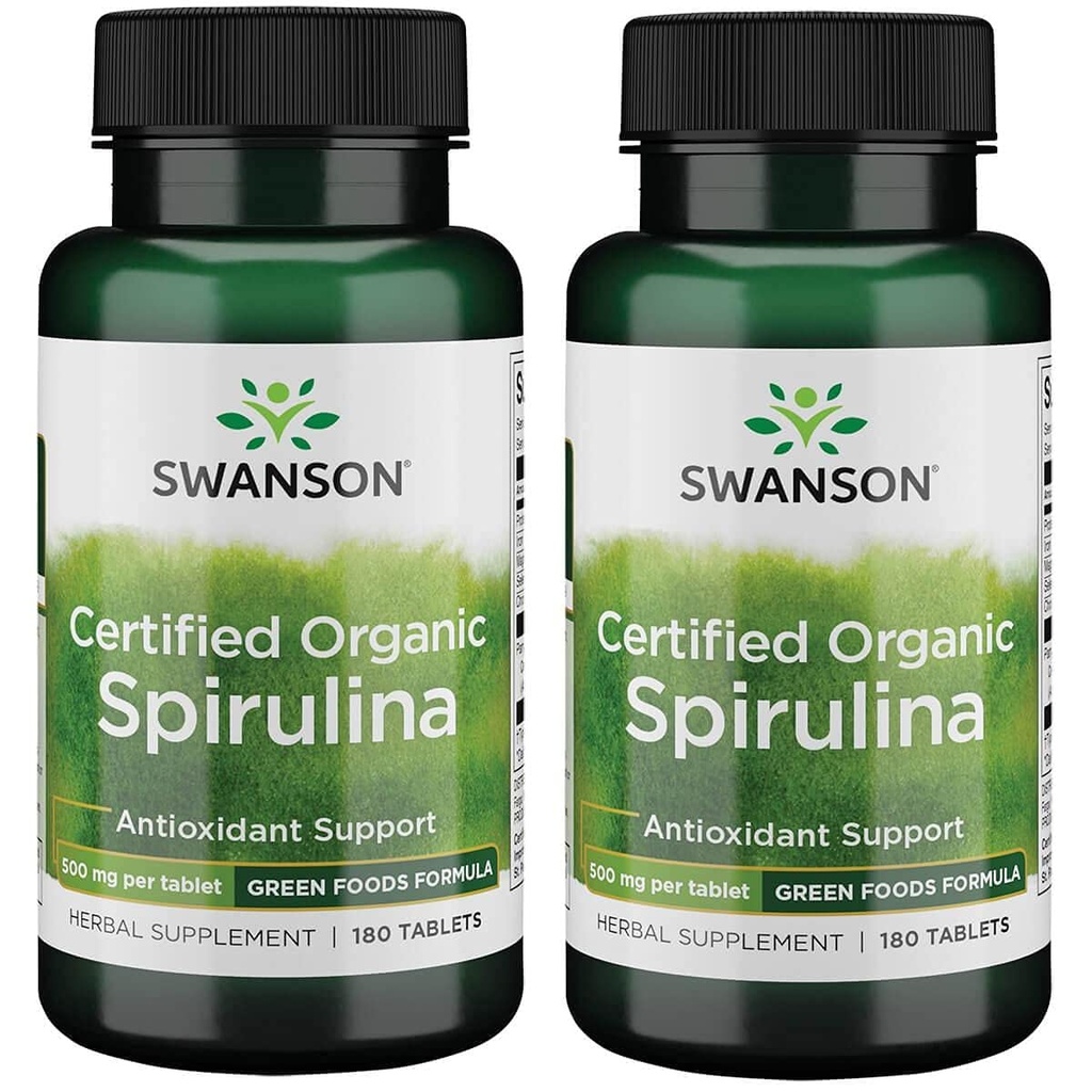 Spiruline biologique certifiée Swanson 500 mg 180 onglets (2 paquets)