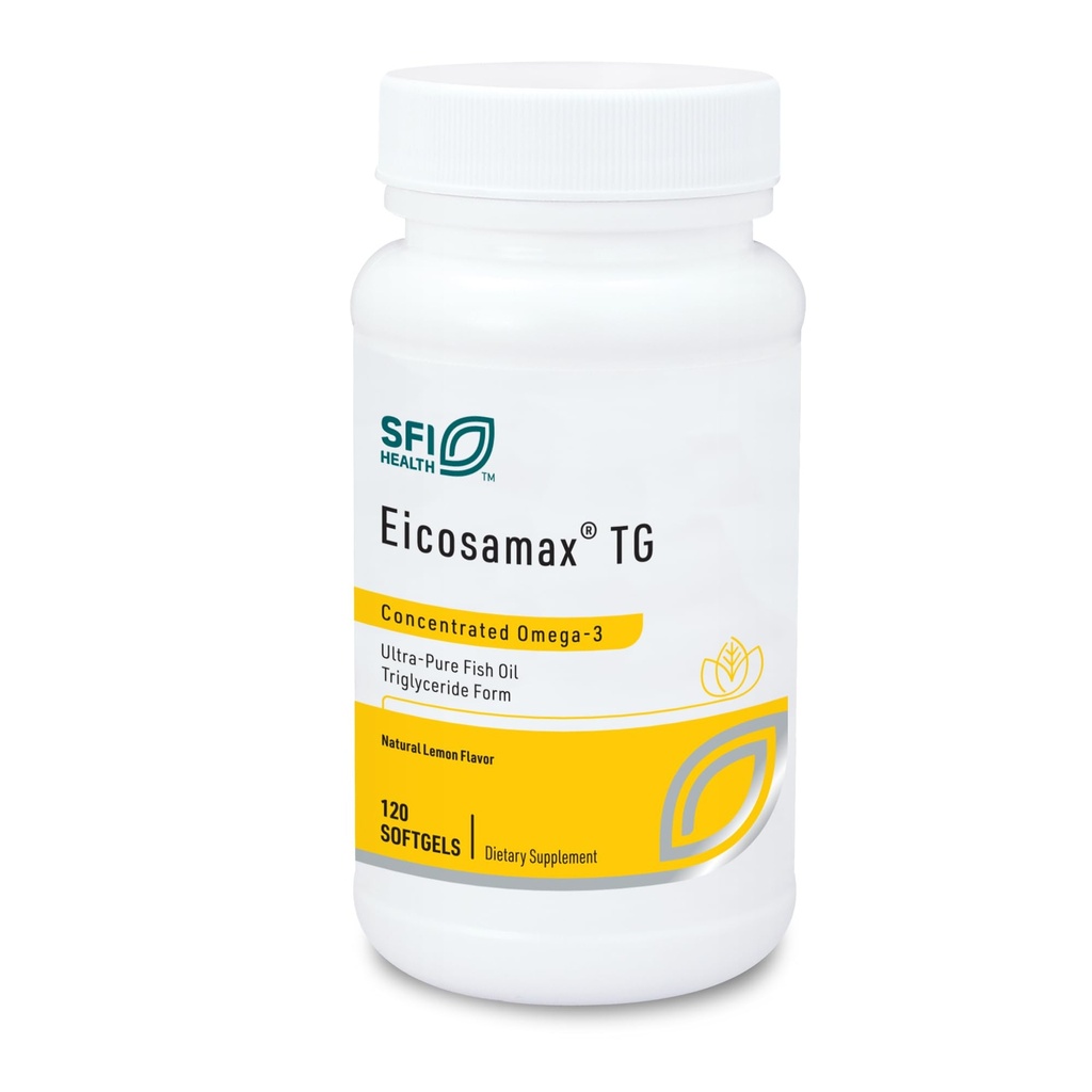 Klaire Labs SFI Santé Eicosamax TG Huile de poisson Pilules avec EPA/DHA - Acides gras oméga-3 pour soutenir la fonction cérébrale et cardiaque - Saveur de citron naturel pour aider à réduire les Burps ou l'arrière-goût de poisson (120 Softgels)