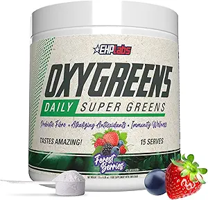 EHP Labs OxyGreens Super Greens Poudre - Spiruline & Chlorella Superfood, Poudre de jus vert & Suppléments verts avec Fibre prébiotique, Antioxydants & Immunity Support, 30 Sers (Guava Paradise)