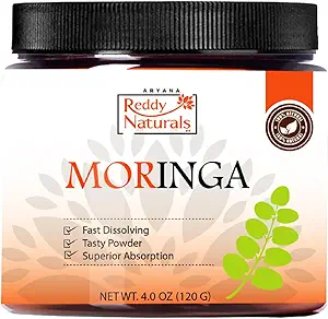 Reddy Naturals Aryana Moringa poudre - Bio Moringa Feuille Extrait de poudre super-alimentaire – Moringa à grande dégustation, à dissolution rapide – 4,2 oz (120 g)