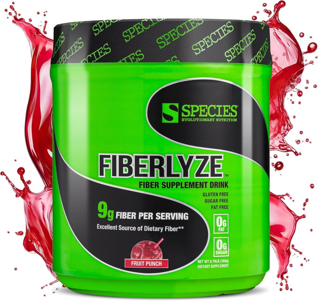 Espèce Nutrition Fiberlyze Fiber Supplement, Poudre de fibre soluble et insoluble à base de psyllium pour un colon sain, fonctions digestives (Fruit Punch, 30 portions)