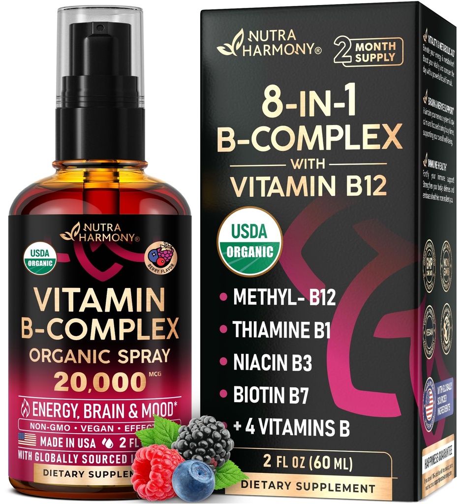 USDA Vitamine biologique B-Complex Vaporisateur liquide 8-en-1 - B5 Acide pantothénique.