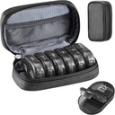 Serfeymi Weekly Travel Pill Organizer 2 fois par jour AM PM Upgraded Black Pill Box 7 Day with Portable Zipper Pill Case en cuir PU, Organisateur de médecine pour les pilules, les vitamines, les huiles de poisson - Noir 01