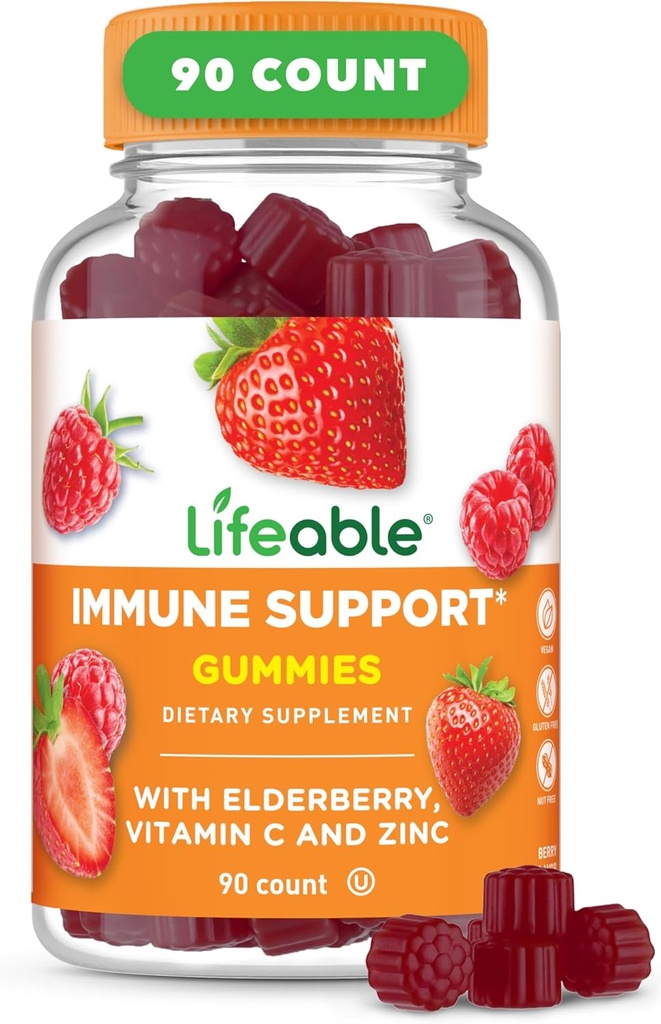 Soutien immunitaire vivace Gommies pour les adultes , Vitamine C et Zinc , Grande Dégustation Supplément de soutien immunitaire Gommies , Immunity Gommies pour les adultes , les hommes , les femmes 90 Gommies