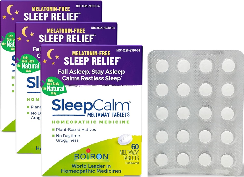 Boiron SleepCalm Sleep Aid for Deep, Relaxing, Reposful Nighttime Sleep - Melatonine-Free et non Habit-Forming - Comprimés dissolvables - 180 Compte