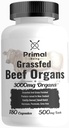 Primal Being Grassfed Beef Organ Complex - foie, coeur, pancréas, rate, et rein- soutient la santé et la performance globale - 180 capsules, 3000mg par portion