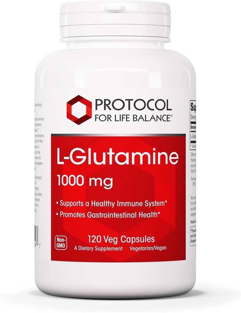 PROTOCOLE POUR LA BALANCE DE LA VIE L-Glutamine 1000mg - Acid Amino - Tissu musculaire, Gut Health Immune Health - 120 Veg Caps