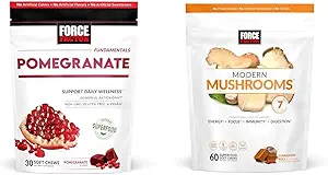Facteur de force Pomégranate Soft Chews pour le vieillissement en santé, la santé cardiaque, la santé des os, la santé du cerveau, 30 Soft Chews Moderne Champignons Soft Chews, Supplément de Champignon, Cinnamon Roll, 60 Soft Chews