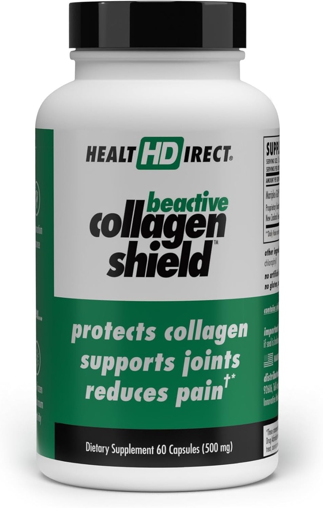 DIRECT SANTÉ - Bouclier de collagène BeActive - 60 capsules - Supplément de moule de couleur verte pour la protection du collagène - Supporte le collagène dans la peau, les articulations et les muscles