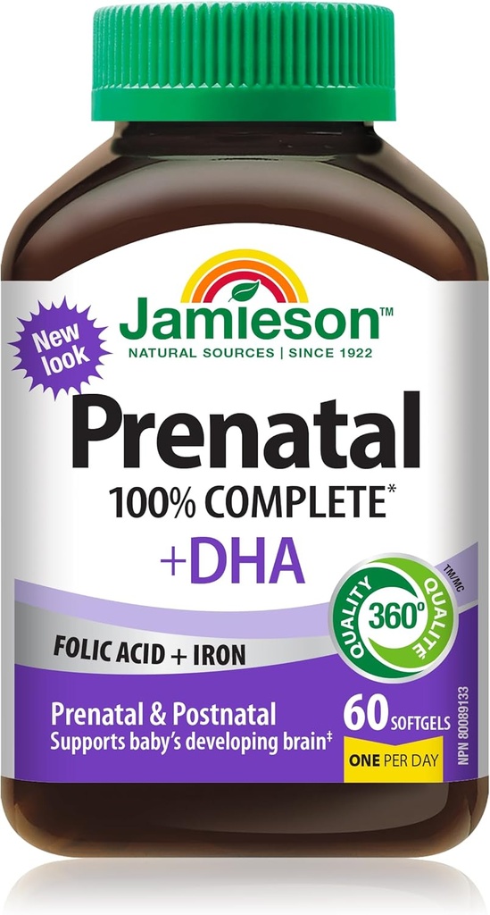 Jamieson PRENATAL Multivitamine complète avec complément DHA 60 Softgels
