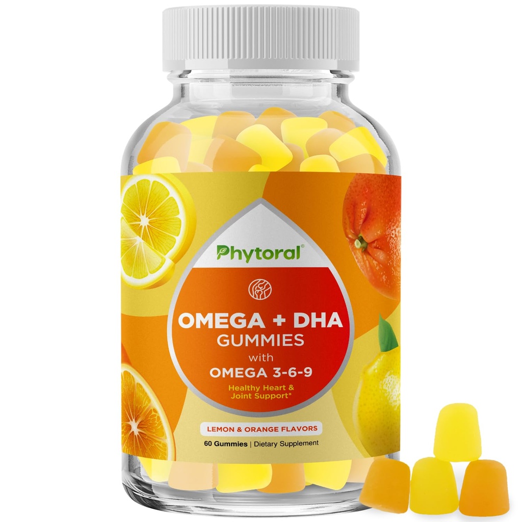DHA Omega 3 Gommies pour adultes - Delicious Flaxseed pour le cerveau Omega 3 6 9 Supplément pour l'inflammation, l'énergie et l'insuline - Suppléments gras essentiels végétariens pour le soutien immunitaire - 60 Compte