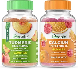 Curcumine curcuma curcuma vie + calcium avec vitamine D, Gummies Bundle - Grande dégustation, supplément de vitamine, sans gluten, sans OGM, gummy à croquer
