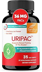 Uripac de Sandhu 36mg PACs cliniquement prouvé 35 Capsules avec extrait de canneberge 9X haute résistance.