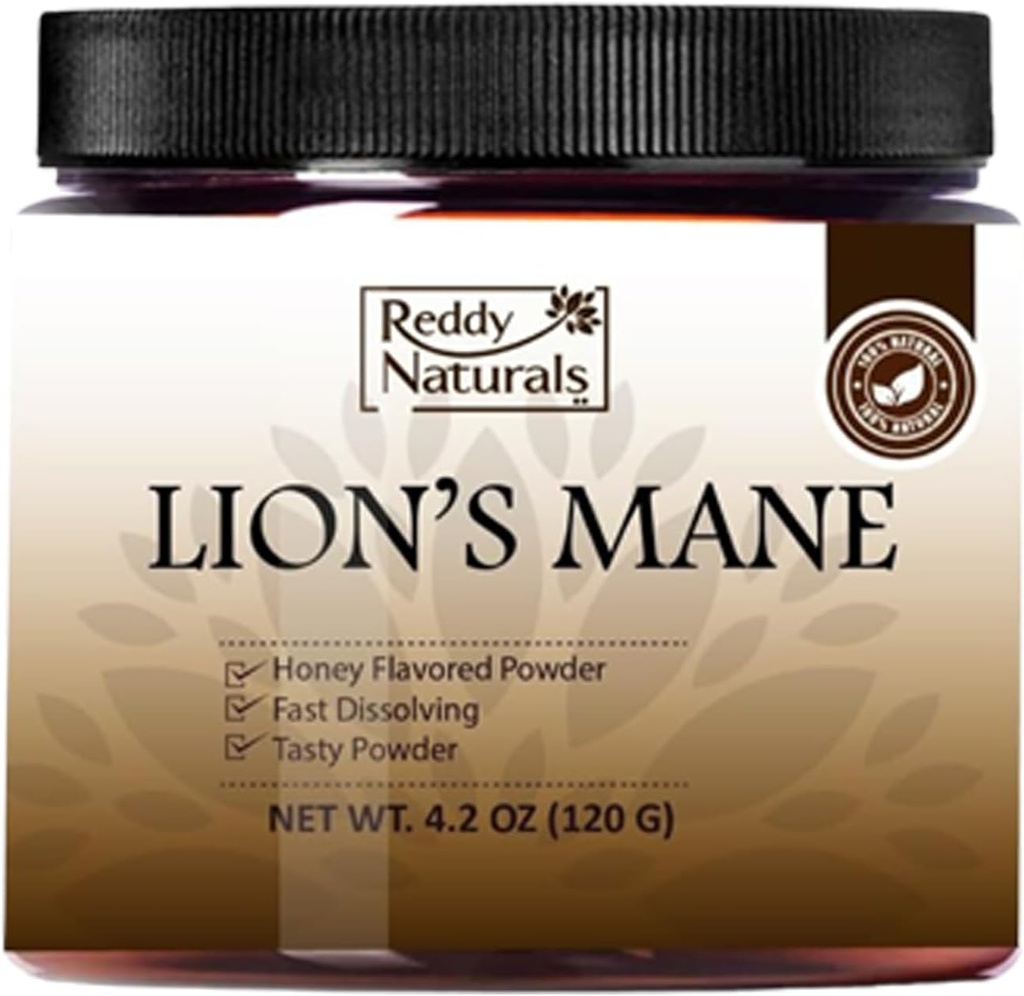 Reddy Naturals Lion d'Aryana Poudre de Mane - Dissolution rapide avec Beta Glucan & Acacia Gum - Soutient la fonction cognitive et la santé immunitaire - Sans sucre Orange Saveur - 30 portions