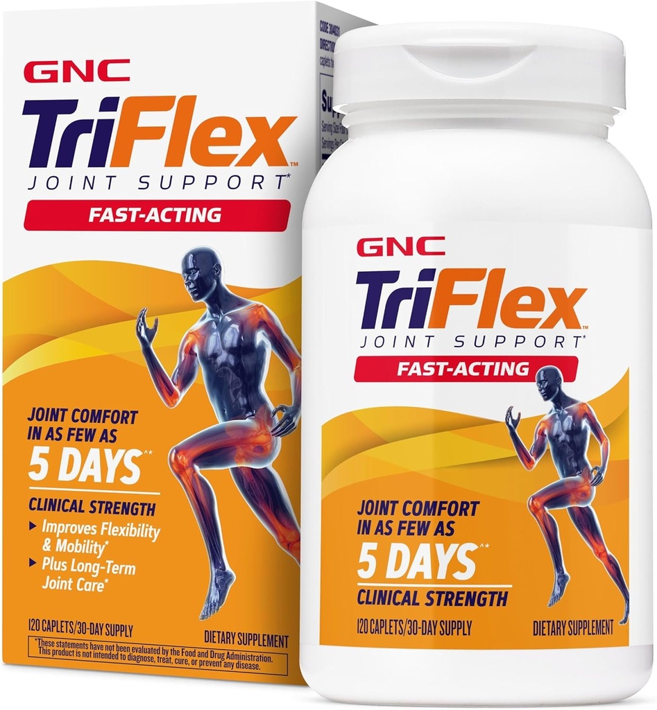 GNC TriFlex Fast-Activing 2.0, améliore le confort et la rigidité des articulations, les doses de force clinique de la glucosamine/Chondroïtine et Boswellia- Plus Turmeric, 120 Caplets