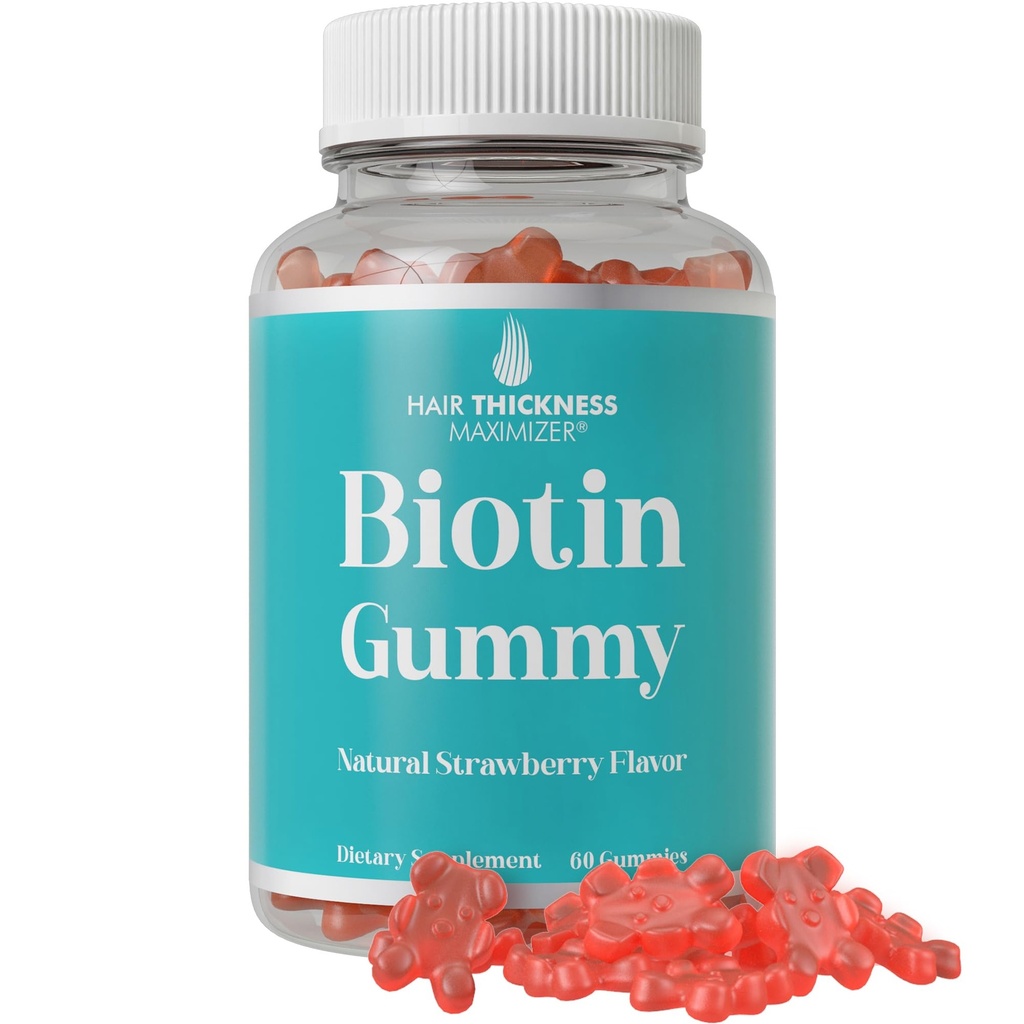 Gommies de biotine ultra haute résistance pour la croissance des cheveux pour les femmes et les hommes. Sans gélatine, Vegan Biotin 10000mcg Chewables pour la peau et les ongles cheveux plus forts. Grande dégustation de gummy aromatisé aux fraises