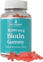 Gommies de biotine ultra haute résistance pour la croissance des cheveux pour les femmes et les hommes. Sans gélatine, Vegan Biotin 10000mcg Chewables pour la peau et les ongles cheveux plus forts. Grande dégustation de gummy aromatisé aux fraises
