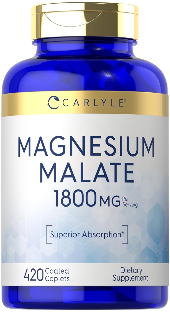 Carlyle Magnésium Malate , 1800mg , 420 Caplets enduits , Végétarien, Non-OGM, Supplément sans gluten
