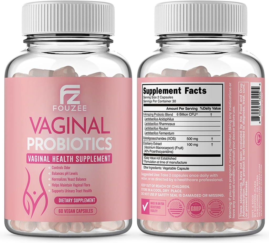 Probiotiques vaginaux pour les femmes pH Balance — Extrait de canneberge Prébiotiques et Lactobacillus Blend — Femmes Supplément de santé vaginale pour l'odore vaginale et la flore vaginale, Balance des levures, 60 Capsules