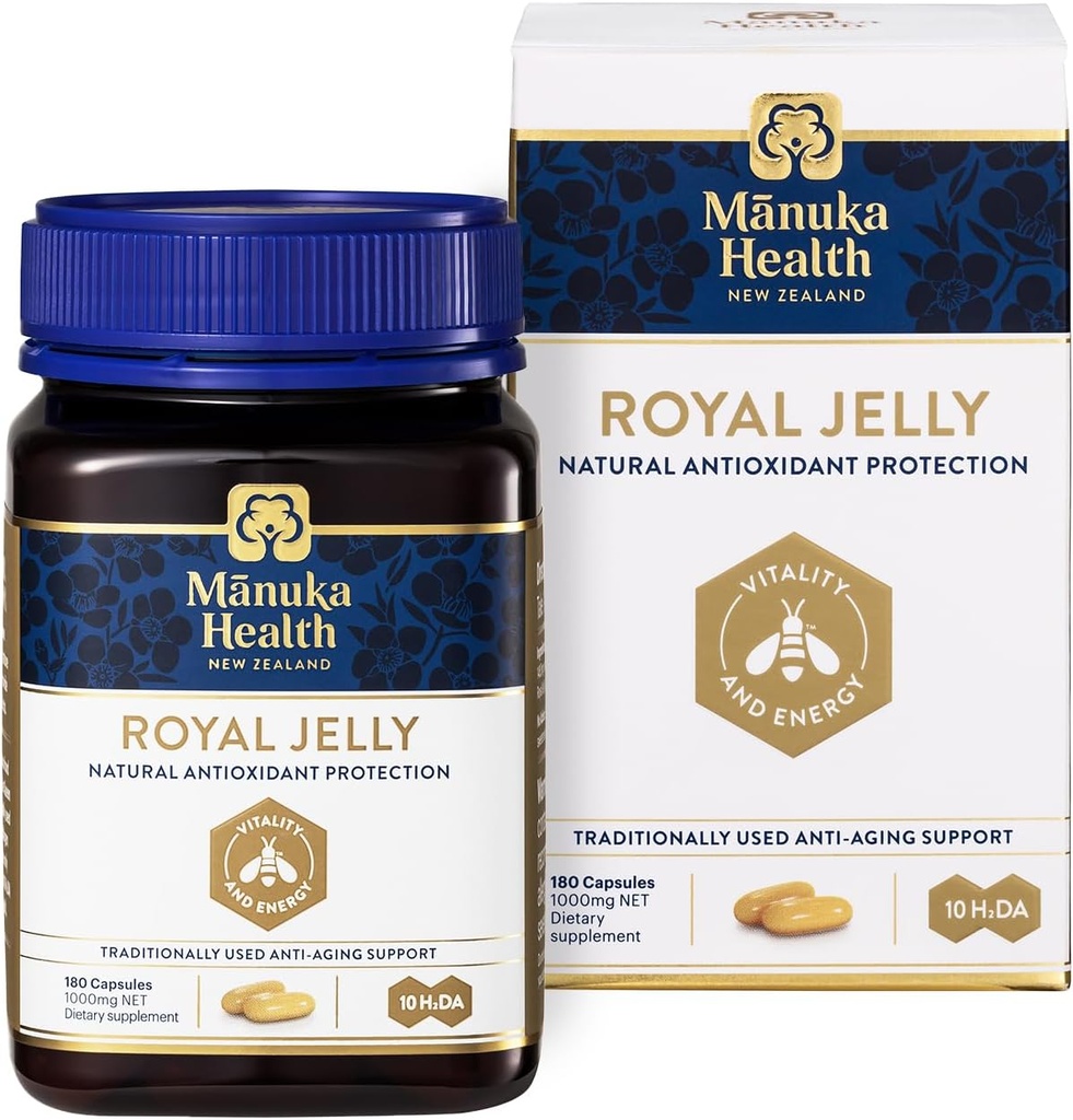 Manuka Health Royal Jelly Capsules, 1000mg NET - 180 Compte (3-Mois) - Supplément anti-vieillissement traditionnel de Nouvelle-Zélande