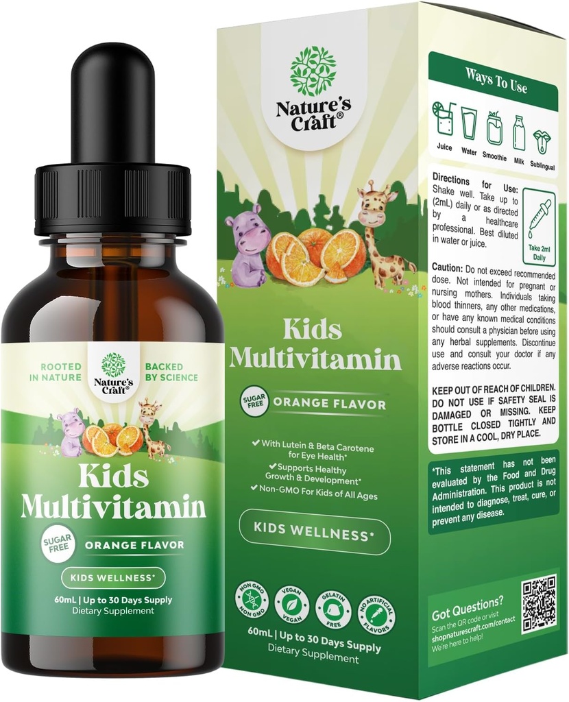 Natures Craft liquide multivitamine pour enfants Immunity Support - Yummy Toddler Supplément avec un C D3 E B6 et des vitamines de tous les âges haute absorption