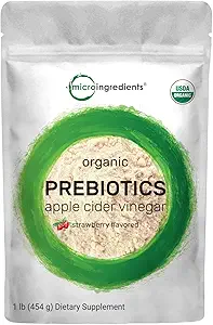 Prébiotiques organiques Poudre de fibre de 1Lb, 6 en 1 Toutes les plantes naturelles Formule de fruits, Fraise Flavor, Vegan, Pas d'additifs, Pas de remplissage, Soutient la digestion saine et système immunitaire pour les femmes et les hommes