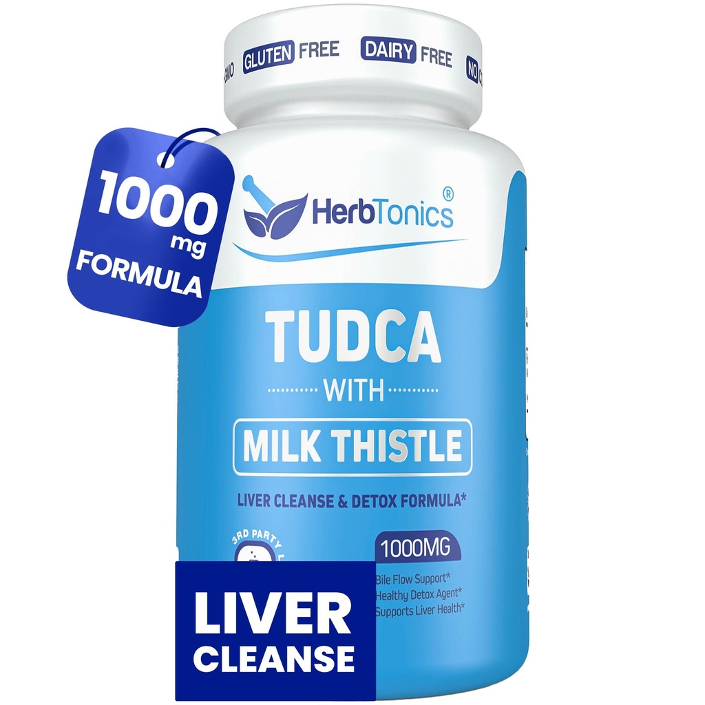 Herbtonics TUDCA 1000mg Détox hépatique et soutien de la vésicule – Thistle de lait et Pterostilbène sel biliaire amélioré pour le nettoyage du foie, un flux biliaire sain et la santé digestive (60 Capsules végétaliennes)