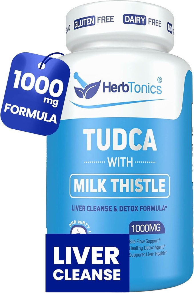 Herbtonics TUDCA 1000mg Détox hépatique et soutien de la vésicule – Thistle de lait et Pterostilbène sel biliaire amélioré pour le nettoyage du foie, un flux biliaire sain et la santé digestive (60 capsules véganes)
