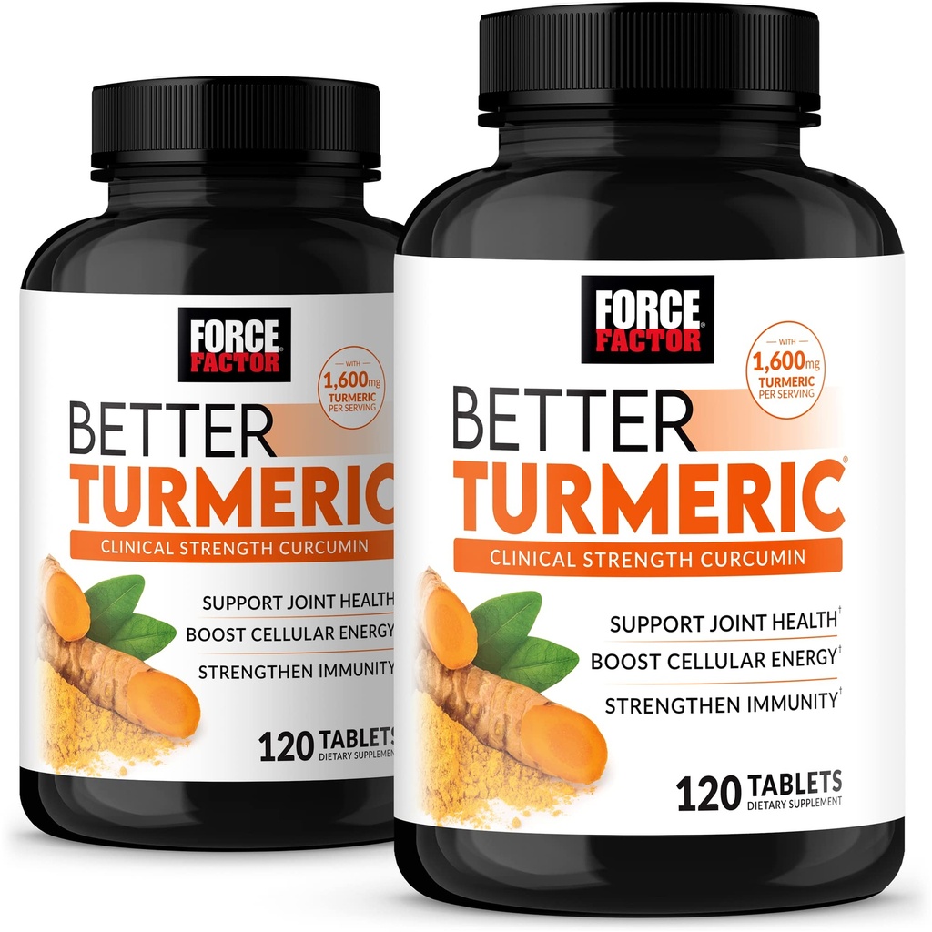 FORCE FACTOR Better Turmeric 2-Pack Joint Support Supplément avec Curcumine Turmère HydroCurc avec Pepper Noir, Soutien de la résistance clinique, 240 comprimés, Emballage blanc
