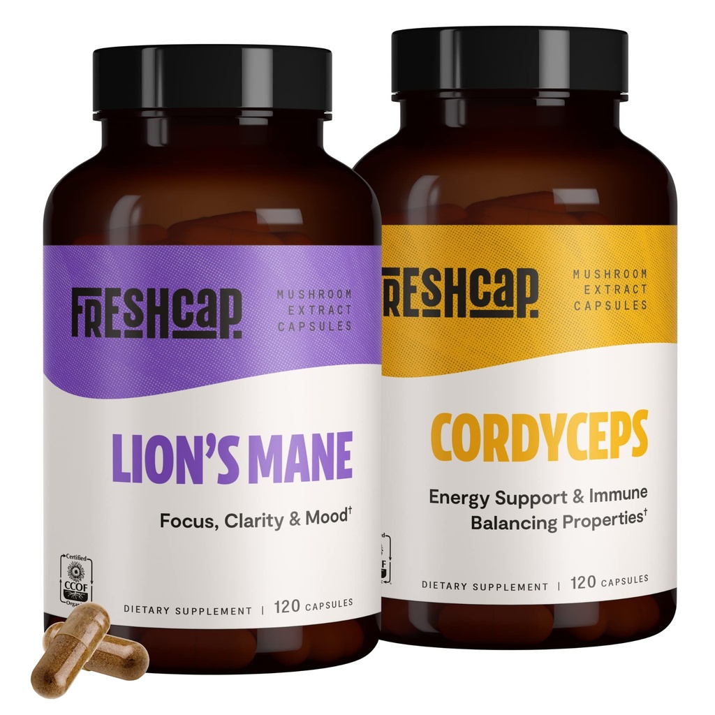 Ensemble de performances des champignons FreshCap (Gélules de Lion et Capsules de Cordyceps)