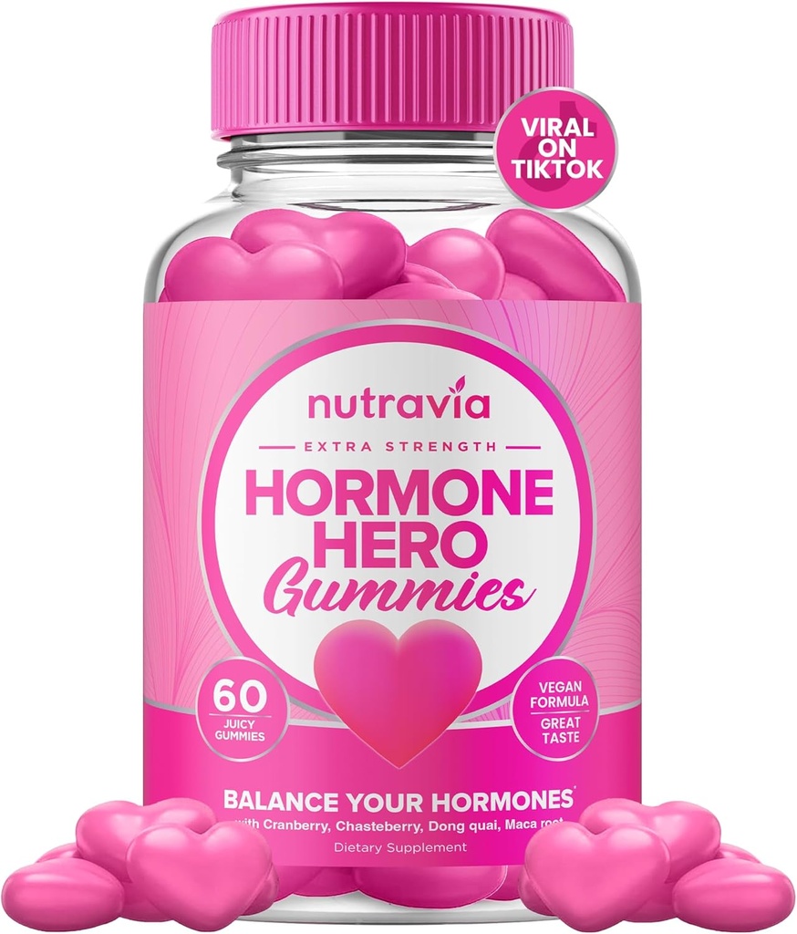 Équilibre hormonal pour les femmes Gummies + Supplément de soulagement PMS - Supporte les swings d'humeur, la peau claire, les crampes réduites et le gonflement - Gummies hormonales PMS PCOS Vitamine avec canneberge, Dong Quai (60 Gummies)
