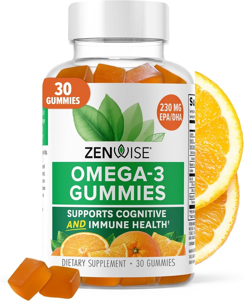 Zenwise Health Omega 3 Supplément gommy - Supplément Omega 3 sans Burpless avec le DHA et l'EPA Acides gras pour la santé immunitaire - Huile de poisson à source durable, huile de lin et vitamine E - 30 Gommies