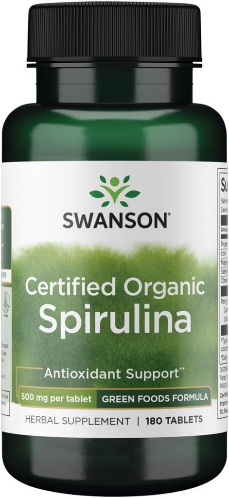 Spiruline biologique certifiée Swanson 500 Milligrammes 180 Tabs