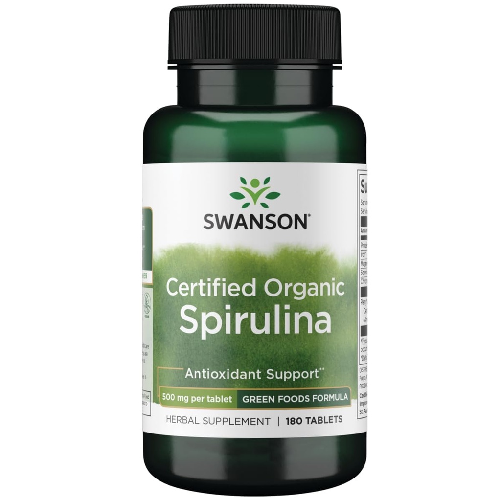 Swanson Certified Organic Spirulina 500 Milligrams 180 Tabs