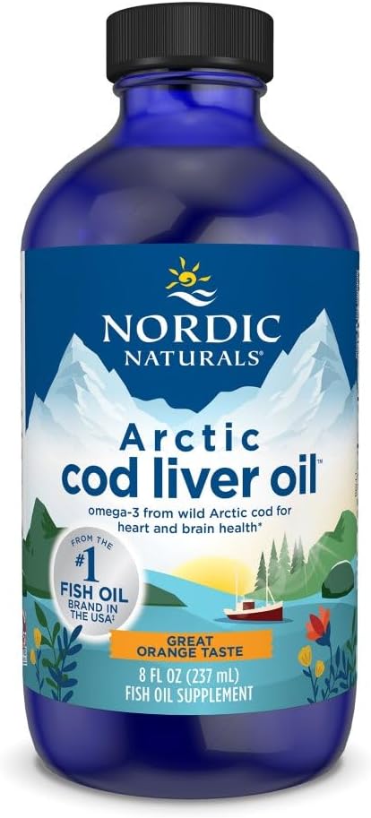 Nordic Naturals Arctic Cod Foie Oil, Orange - 8 oz - 1060 mg Oméga-3s totaux avec EPA et DHA - Santé du coeur et du cerveau, immunité en santé, mieux-être général - Non-OGM - 48 portions