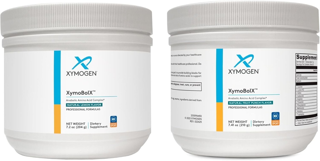 XYMOGEN XymBolX Fruit Punch and Lemon Flavor Bundle - BCAA Poudre pour favoriser la récupération musculaire avec L Arginine, L Leucine, L Méthionine + L Tryptophane (2 bouteilles, 7.20z chacune)