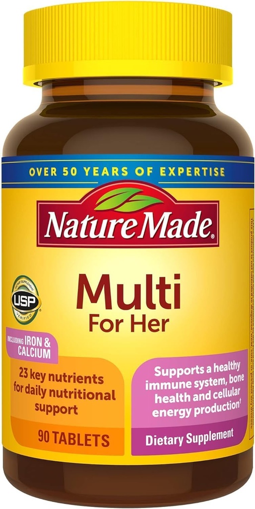 Multivitamines faites de nature pour elle, soutien nutritionnel quotidien Multivitamines faites de nature pour les femmes Vitamines et minéraux, 90 comprimés, 90 jours d'approvisionnement